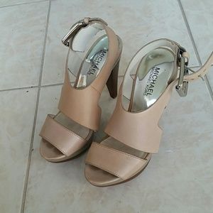 Michael Kors Leather Taupe Strap Platform Shoes