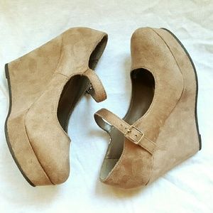 Mocha suede wedge heels