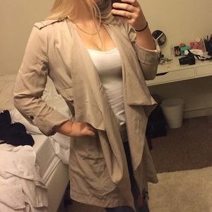Thin beige trench coat style cardigan