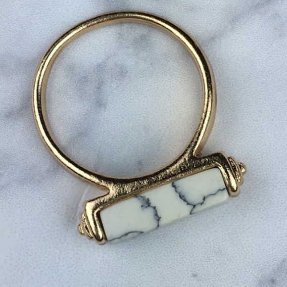 🌫 White Marble Bar Ring (gold band) - Picture 3 of 4