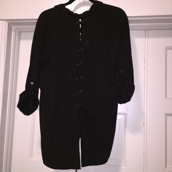 Black back lace up blouse