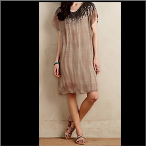 Anthropologie tunic dress ombré tie dyed beaded L - Picture 2 of 4