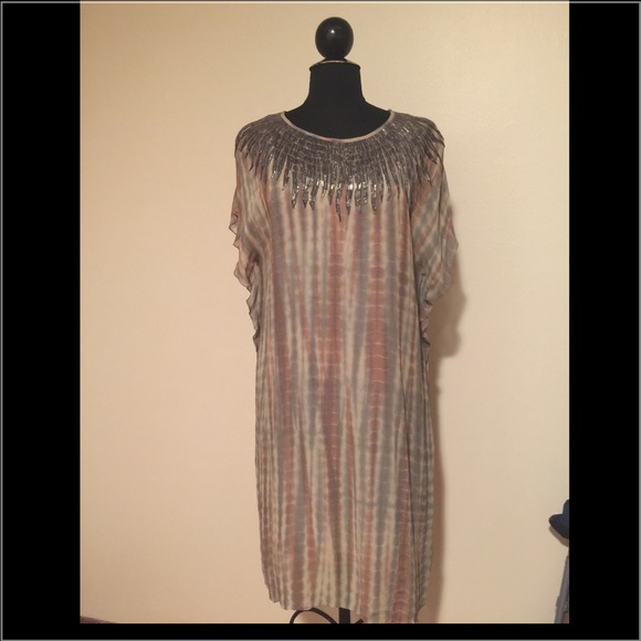 Anthropologie tunic dress ombré tie dyed beaded L - Picture 4 of 4