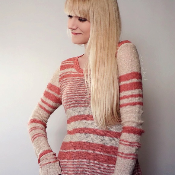 Soft Pink and Cream Striped Sweater by Pink Rose