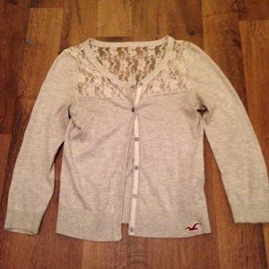 Hollister Gray and Lace Cardigan