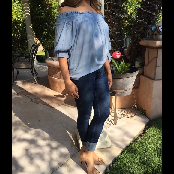 SALE!!! Light blue off shoulder top - Picture 2 of 4