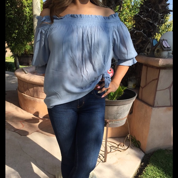 SALE!!! Light blue off shoulder top - Picture 3 of 4