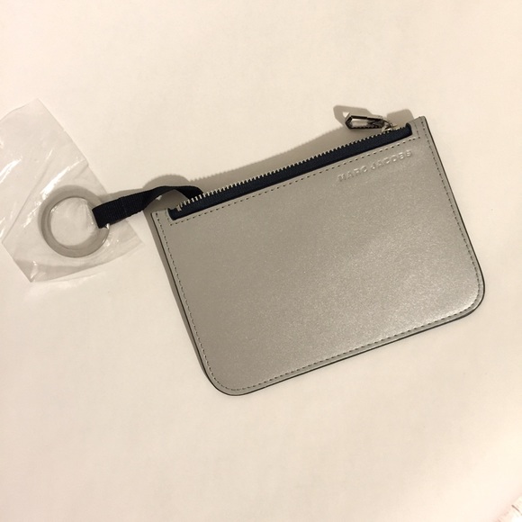 Marc Jacobs matte silver pouch with key ring