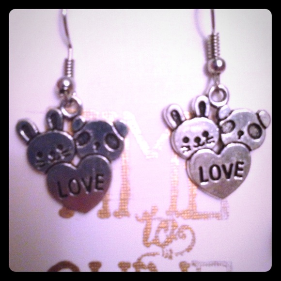 Handmade bear and bunny love earrings