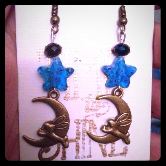 Handmade bunny moon earrings