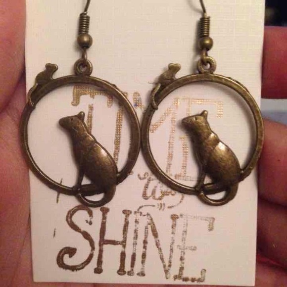 Handmade cat and mouse earrings