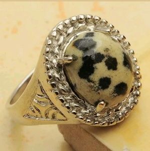 ❌️SOLD 18K White Gold Plated Jasper Dalmatian Ring