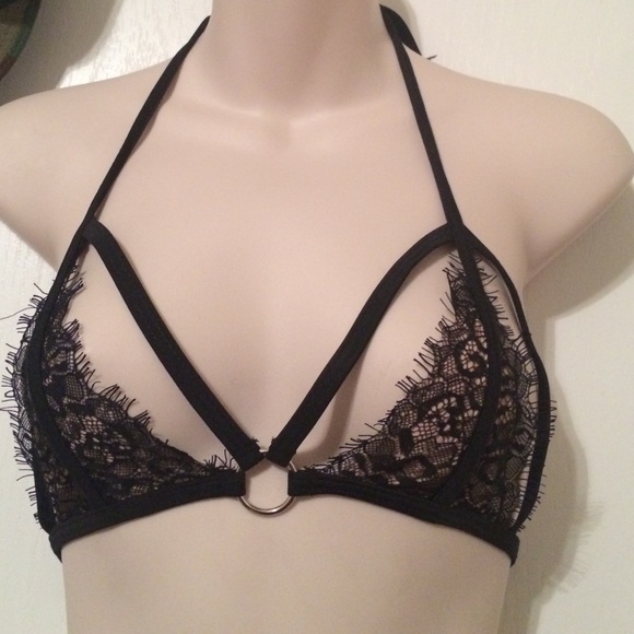 Black nude lace bikini lingerie top triangle