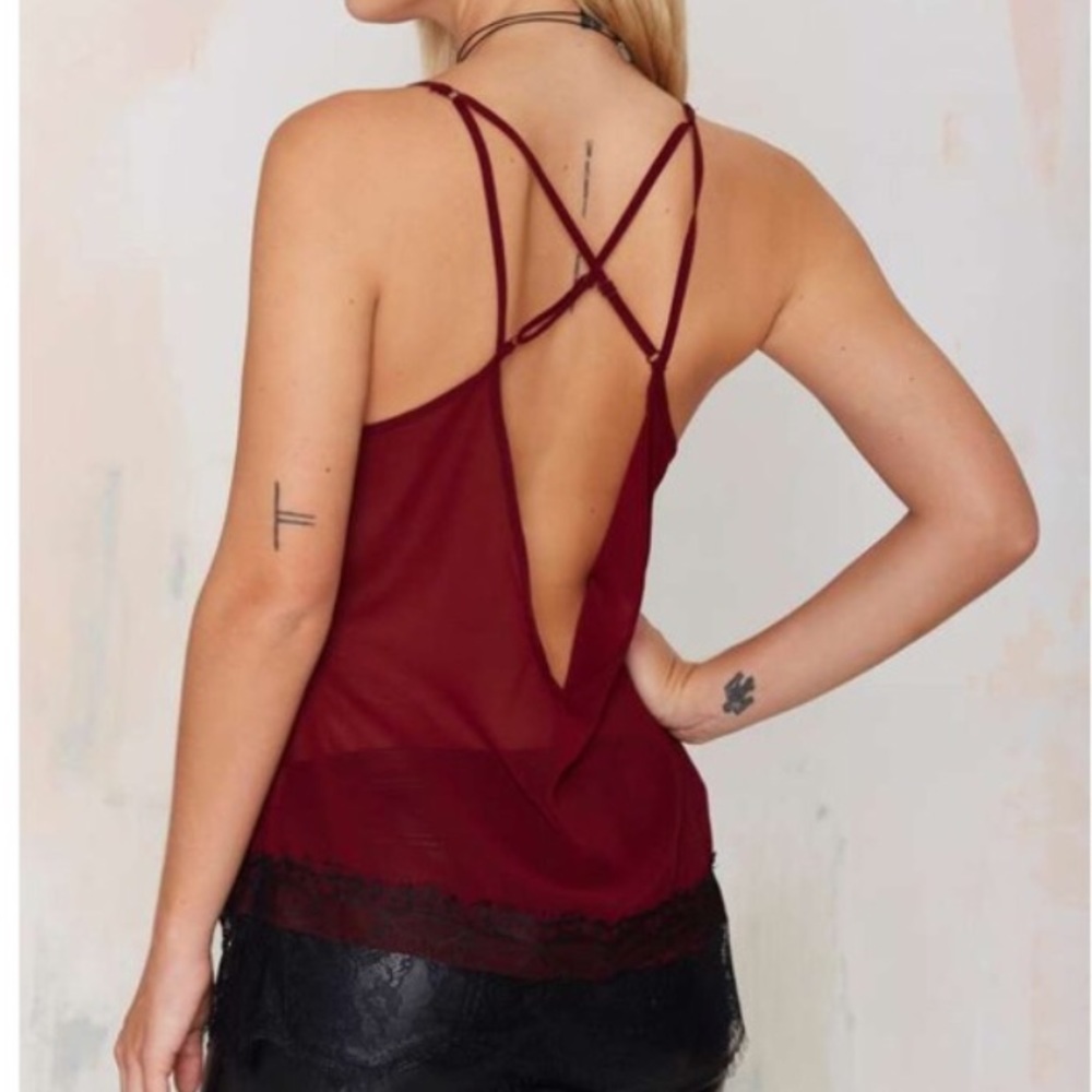 ❌ SOLD ❌ Nasty Gal sheer lace  Burgundy top - Picture 3 of 5