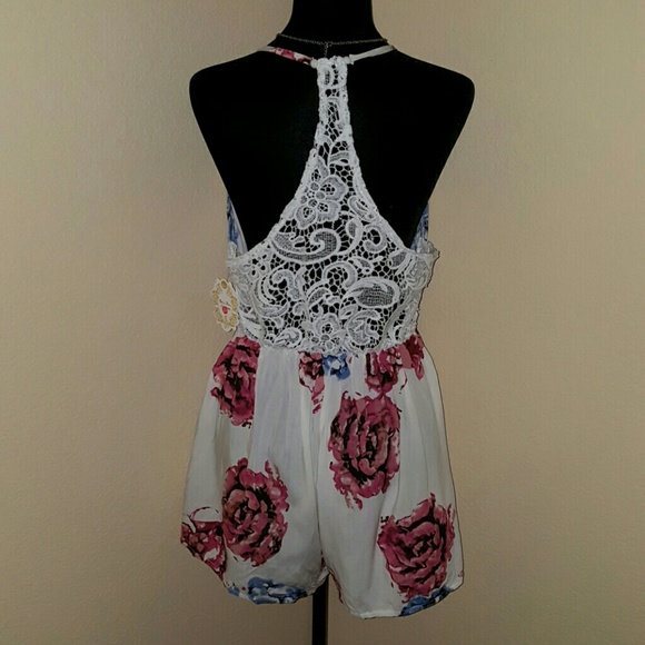 Rose Romper with lace back and peek a boo front - Picture 2 of 3