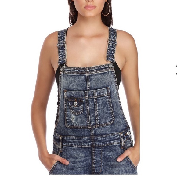 Distressed denim overalls - Picture 3 of 4