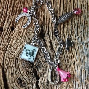 FREE Horse equestrian charm bracelet pink and silver