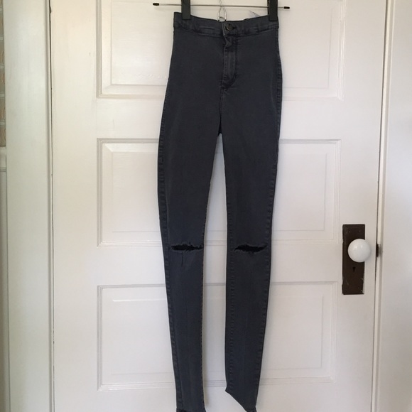 High waster TOPSHOP grey jeans with knee rips - Picture 2 of 4