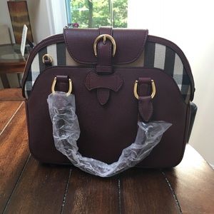Medium Leather and House Check Bowling Bag