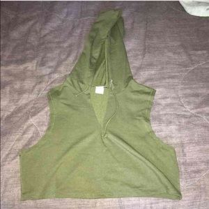Olive green sleeveless cropped hoodie