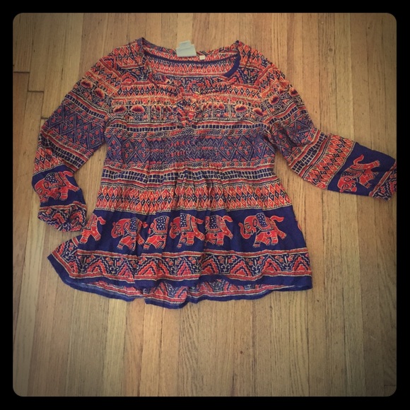 Anthropologie Elephant Boho Top