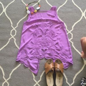 Fabrik open back lace purple top