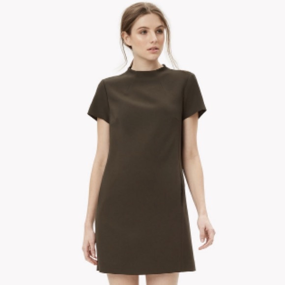 Theory Crepe Shift Dress Olive Green Sz 2 NWT $345