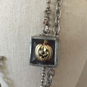 Halloween charm...pewter and beveled glass.