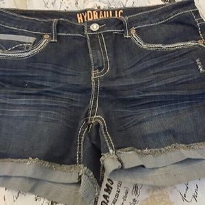 Hydraulic denim jean shorts