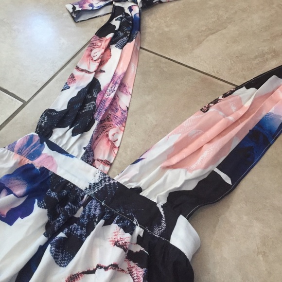 SOLD Mura Boutique Floral satin halter romper - Picture 2 of 4