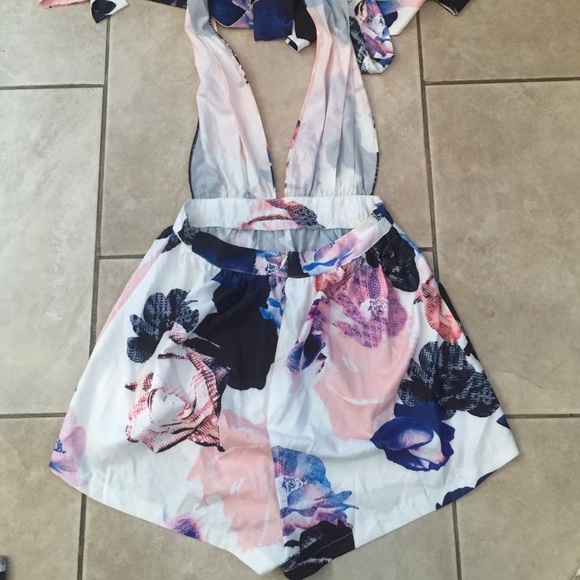 SOLD Mura Boutique Floral satin halter romper - Picture 3 of 4