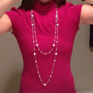 Double strand silver and white pearl necklace