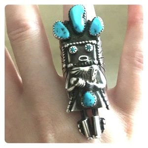 Vintage Native American turquoise SS ring, size 7