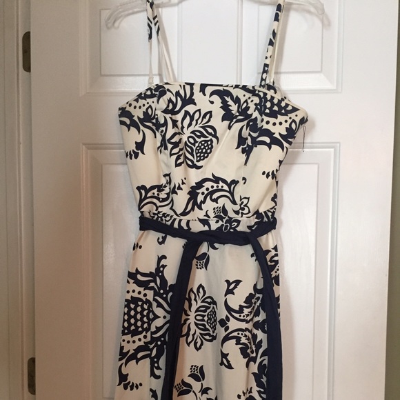 Navy blue damask print dress