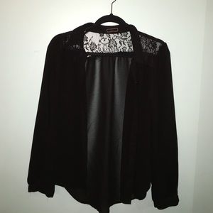 Sheer black button up shirt, laced back