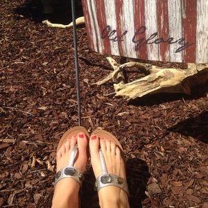 Studded sandals grey with rhinestones