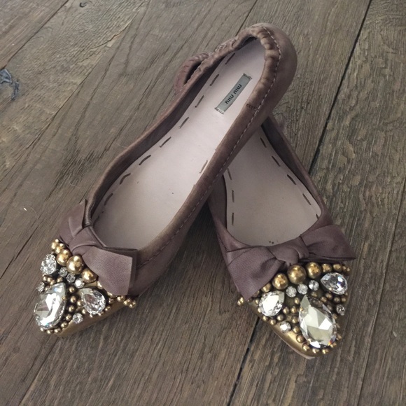 Miu Miu Shoes - Miu Miu Crystal Embellished Ballet Flats