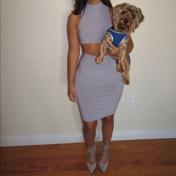 Gray Two-Piece Bodycon Dress - Picture 4 of 4