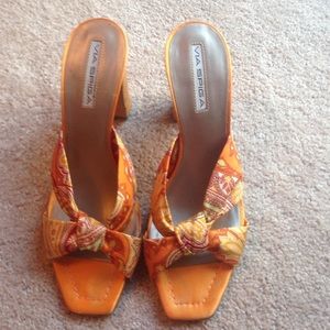 Via Spiga Sz 8.5 - Orange Brocade High Heel Mules