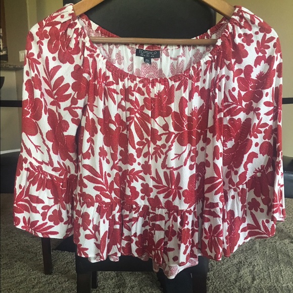 Topshop Bell Sleeve Off the Shoulder Top - Picture 3 of 3