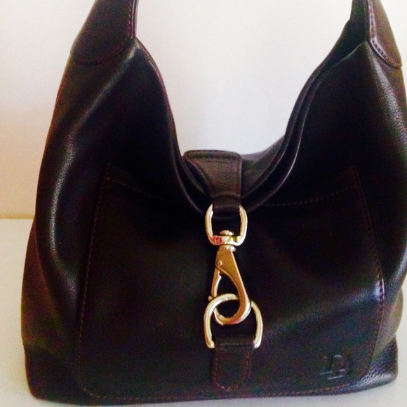 Dooney Bourke Merlot deep brown embossed lock logo