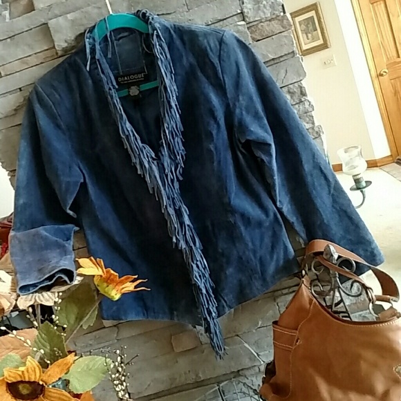 Blue Suede Leather Jacket! Washable! w/ Fringe