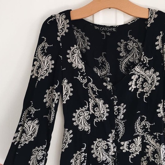 Long Sleeve black paisley dress