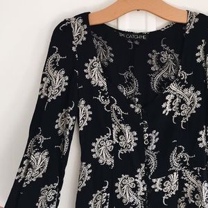 Long Sleeve black paisley dress
