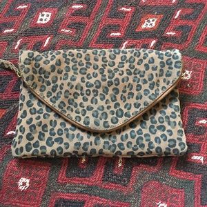 J Crew Suede Leopard Print Clutch / Shoulder Bag
