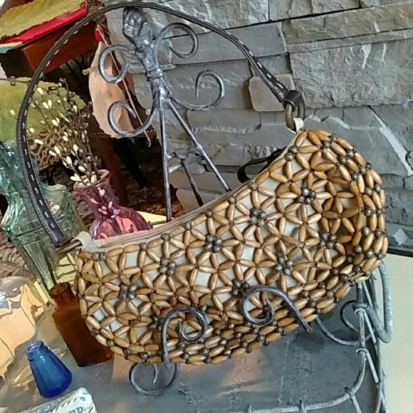 Nine West Beaded Bag,.  Brown Strap ,