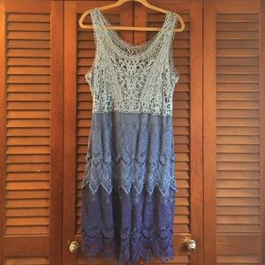 Pretty Lacey blue hombre dress with under slip.