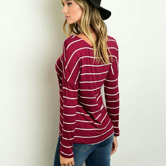 Burgundy Striped Top - Picture 2 of 2