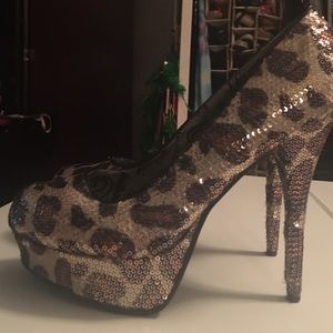 Sequin Leopard Pumps