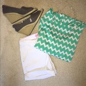 Green/Blue Bow Back Chevron Top